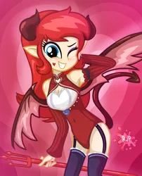 Size: 2015x2490 | Tagged: safe, artist:rjp.rammy, derpibooru import, oc, oc:samantha, equestria girls, clothes, costume, female, halloween, halloween costume, holiday, image, leotard, png, solo, trident