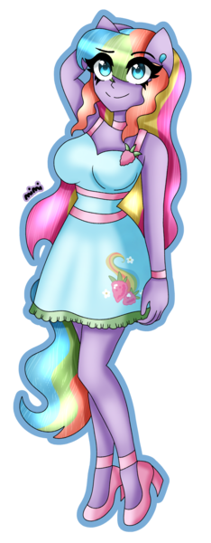 Size: 1117x2870 | Tagged: safe, artist:dazzlingmimi, derpibooru import, rainbowberry, human, equestria girls, g3, arm behind head, busty rainbowberry, clothes, cute, cutie mark, cutie mark on clothes, equestria girls-ified, female, g3 to equestria girls, generation leap, image, png, ponied up, simple background, transparent background