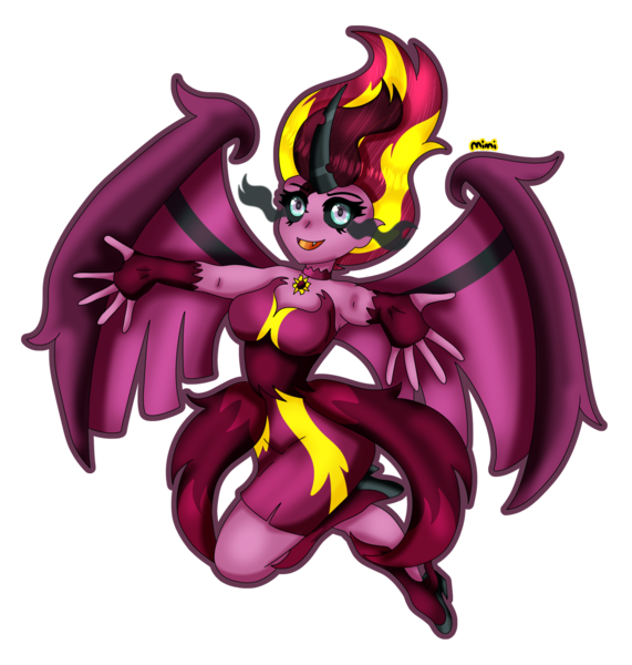 Size: 1732x1819 | Tagged: safe, artist:dazzlingmimi, derpibooru import, sunset shimmer, female, image, midnight satan, open arms, open mouth, png, simple background, sunset satan, transparent background