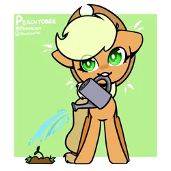 Size: 2362x2362 | Tagged: safe, artist:jellysketch, derpibooru import, applejack, earth pony, pony, image, plant, png, solo, watering can