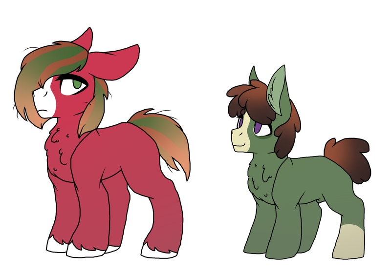 Size: 1500x1050 | Tagged: suggestive, artist:katpocketmonster, derpibooru import, oc, unofficial characters only, earth pony, pony, chest fluff, colt, duo, foal, image, male, males only, nudity, offspring, parent:tree hugger, parent:trouble shoes, parent:troubleshoes clyde, parents:troublehugger, png, sheath, simple background, white background