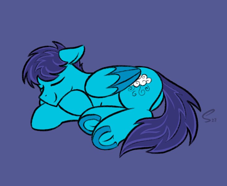 Size: 3448x2826 | Tagged: safe, artist:selenophile, derpibooru import, oc, oc:open air, unofficial characters only, pegasus, pony, butt, colored sketch, commission, eyes closed, image, jpeg, lying down, pegasus oc, plot, sketch, sleeping, solo, wings