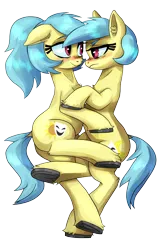 Size: 2560x4000 | Tagged: safe, artist:buttercupsaiyan, oc, oc:matinée, oc:soirée, duo, female, hug, image, mare fair, mascots, png, siblings, sisters, snowpity inc.