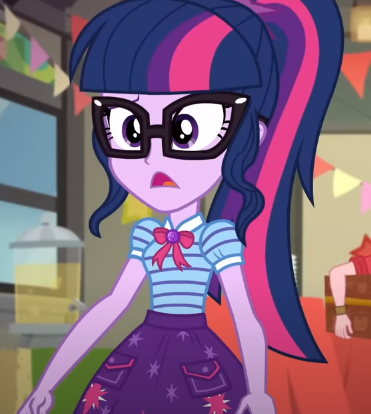 Size: 371x414 | Tagged: safe, derpibooru import, screencap, sci-twi, twilight sparkle, equestria girls, equestria girls series, holidays unwrapped, spoiler:eqg series (season 2), bowtie, clothes, cutie mark, cutie mark on clothes, geode of telekinesis, glasses, image, jewelry, magical geodes, pendant, png, polo shirt, ponytail, shocked, skirt, slackjawed, the cider louse fools, what the hay?
