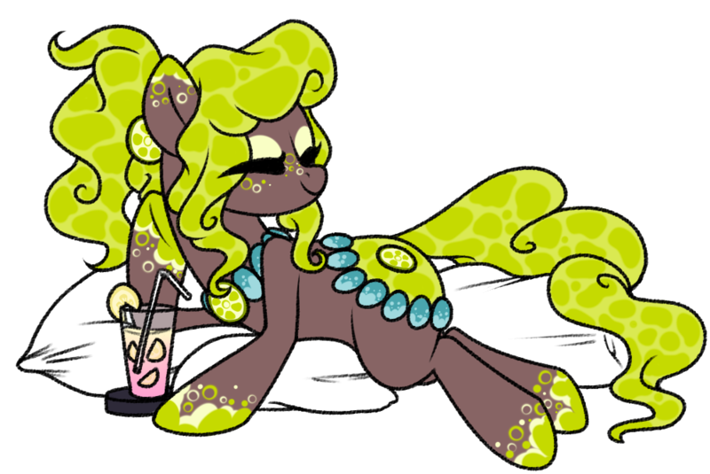 Size: 1000x669 | Tagged: safe, artist:crystal-tranquility, derpibooru import, original species, pond pony, pony, female, image, lying down, mare, pillow, png, prone, solo