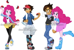 Size: 900x609 | Tagged: safe, artist:sakuyamon, derpibooru import, pinkie pie, oc, oc:copper plume, human, equestria girls, canon x oc, commission, copperpie, deviantart watermark, female, g4, image, male, obtrusive watermark, png, shipping, simple background, straight, transparent background, watermark