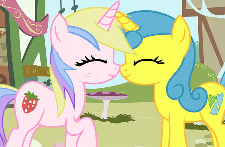 Size: 750x491 | Tagged: safe, artist:silentfilly, derpibooru import, holly dash, lemon hearts, pony, unicorn, background used, base used, boop, cute, duo, duo female, eyes closed, female, females only, happy, hollyhearts, image, lesbian, mare, noseboop, png, shipping