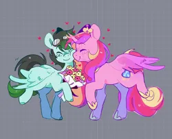 Size: 2500x2032 | Tagged: safe, artist:junne, derpibooru import, princess cadance, oc, oc:gryph xander, alicorn, pegasus, pony, canon x oc, cute, female, flower, goggles, heart, horn, image, infidelity, jewelry, mare, png, princess cheatdance, shipping, tiara, wings