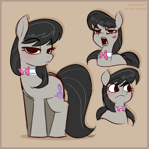 Size: 2500x2500 | Tagged: safe, artist:syrupyyy, derpibooru import, octavia melody, earth pony, pony, blushing, bowtie, cross-popping veins, emanata, eye clipping through hair, eyebrows, eyebrows visible through hair, female, frown, g4, high res, image, lidded eyes, looking at you, mare, no catchlights, octavia is not amused, open mouth, png, solo, unamused