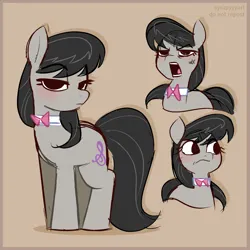 Size: 2500x2500 | Tagged: safe, artist:syrupyyy, derpibooru import, octavia melody, earth pony, pony, blushing, bowtie, cross-popping veins, emanata, eye clipping through hair, eyebrows, eyebrows visible through hair, female, frown, g4, high res, image, lidded eyes, looking at you, mare, no catchlights, octavia is not amused, open mouth, png, solo, unamused