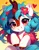 Size: 3200x4096 | Tagged: safe, ai content, derpibooru import, machine learning generated, stable diffusion, oc, unnamed oc, kirin, beautiful, blue mane, blushing, bust, cute, female, generator:purplesmart.ai, grin, heart, hooves, image, jpeg, kirin oc, long hair, looking at you, messy mane, portrait, prompt in description, prompter:diego96, red eyes, simple background, smiling, solo, teeth, upscaled, weapons-grade cute, white coat
