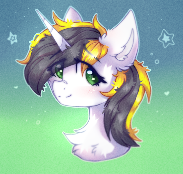 Size: 3156x3000 | Tagged: safe, artist:lime noise, derpibooru import, oc, oc:yellowglaze, unofficial characters only, pony, unicorn, bust, digital art, gradient background, horn, image, png, portrait, simple background, solo, unicorn oc