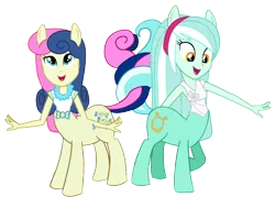 Size: 1048x750 | Tagged: safe, artist:205tob, derpibooru import, bon bon, lyra heartstrings, sweetie drops, centaur, earth pony, human, pony, taur, unicorn, equestria girls, cute, duo, female, humanized, image, lesbian, lyrabetes, open mouth, open smile, png, smiling, tail, tail wrap