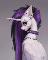 Size: 2800x3500 | Tagged: safe, artist:inarimayer, derpibooru import, princess celestia, alicorn, pony, bust, collar, ear piercing, earring, eyebrow piercing, female, floppy ears, gray background, image, jewelry, mare, necklace, piercing, png, punklestia, simple background, solo, spiked collar