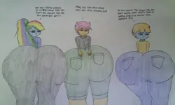 Size: 1280x767 | Tagged: suggestive, artist:better-than-normal, derpibooru import, rainbow dash, scootaloo, windy whistles, human, comic:the best butt, equestria girls, adopted, adopted offspring, alternate hairstyle, breaking the fourth wall, breasts, busty rainbow dash, busty windy whistles, choose wisely, female, humanized, image, jpeg, large butt, mother and child, mother and daughter, ponytail, scootadoption, siblings, sisters, trio