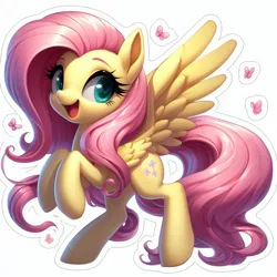 Size: 1024x1024 | Tagged: safe, ai content, artist:ocillus, derpibooru import, machine learning generated, fluttershy, pony, cute, detailed, digital art, image, png, sticker