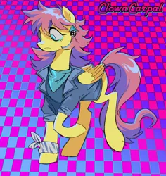 Size: 1593x1688 | Tagged: safe, artist:clowncarpal, derpibooru import, oc, unofficial characters only, pegasus, pony, clothes, ear piercing, earring, female, image, jewelry, jpeg, mare, piercing, solo