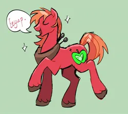 Size: 1541x1370 | Tagged: safe, artist:clowncarpal, derpibooru import, big macintosh, earth pony, pony, dialogue, eeyup, green background, horse collar, image, jpeg, male, raised hoof, simple background, speech bubble, stallion, unshorn fetlocks