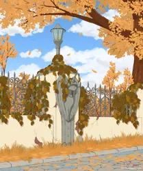 Size: 1348x1612 | Tagged: safe, alternate version, artist:eriada, derpibooru import, alicorn, autumn, bust, day, image, lamppost, no pony, png, statue