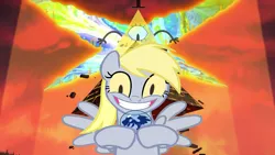 Size: 1258x708 | Tagged: safe, derpibooru import, derpy hooves, pegasus, pony, bill cipher, crossover, full friendships magic, gravity falls, image, png, possessed