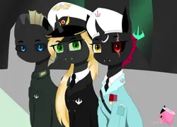 Size: 1280x924 | Tagged: safe, artist:mairiathus, derpibooru import, oc, oc:recina, changeling, equestria at war mod, clothes, fangs, hat, image, jpeg, uniform, war