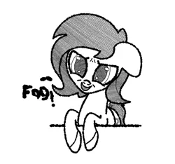 Size: 741x694 | Tagged: safe, artist:scandianon, derpibooru import, oc, oc:anonfilly, earth pony, pony, black and white, female, filly, floppy ears, foal, furrowed brow, grayscale, image, insult, looking at you, monochrome, png, simple background, talking, talking to viewer, vulgar, white background