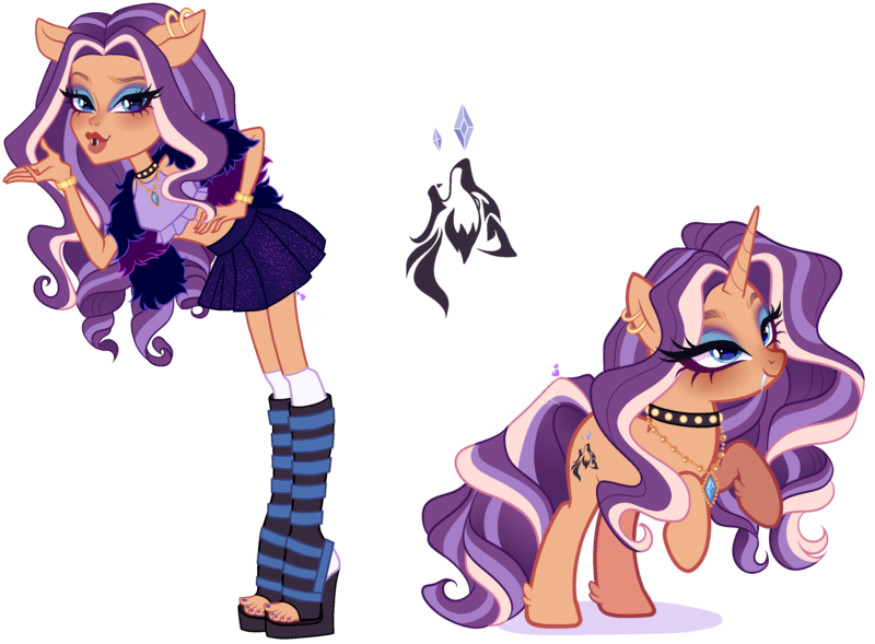 Size: 3065x2258 | Tagged: safe, artist:gihhbloonde, derpibooru import, human, pony, unicorn, equestria girls, blowing a kiss, boots, bracelet, choker, clothes, crossover fusion, ear piercing, earring, eyebrows, eyeshadow, fangs, female, fur coat, fusion, fusion:clawdeen wolf, fusion:rarity, hand on hip, image, jewelry, leaning, leaning forward, leg fluff, lidded eyes, lightly watermarked, lipstick, long mane, long tail, looking at you, makeup, mare, monster high, nail polish, necklace, piercing, png, raised eyebrow, rearing, self paradox, self ponidox, shoes, short shirt, simple background, skirt, smiling, socks, stockings, tail, thigh highs, toeless legwear, toeless stockings, transparent background, watermark