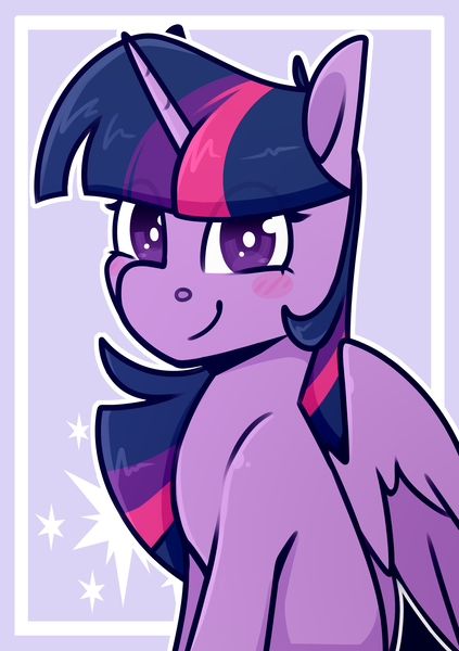 Size: 2039x2894 | Tagged: safe, artist:jelly-sketch, artist:jellysketch, derpibooru import, part of a set, twilight sparkle, twilight sparkle (alicorn), alicorn, pony, blush sticker, blushing, bust, cute, cutie mark background, eye clipping through hair, female, g4, high res, horn, image, looking at you, mare, partially open wings, png, portrait, smiling, smiling at you, solo, twiabetes, wings