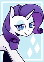 Size: 2039x2894 | Tagged: safe, artist:jelly-sketch, derpibooru import, part of a set, rarity, pony, unicorn, cutie mark background, female, g4, high res, horn, image, lidded eyes, looking at you, mare, png, smiling, smiling at you, solo