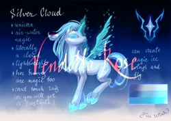 Size: 1920x1357 | Tagged: safe, artist:catofrage, derpibooru import, oc, oc:silver cloud, unofficial characters only, pony, unicorn, artificial wings, augmented, female, image, jpeg, magic, magic wings, mare, reference sheet, solo, wings