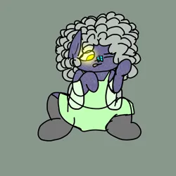 Size: 2000x2000 | Tagged: safe, artist:esme489, derpibooru import, oc, oc:mystic spark, butterfly, insect, pony, baby, curly hair, derpibooru exclusive, female, filly, foal, green dress, image, png, simple background, sitting, white hair, yellow eyes