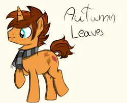 Size: 1059x856 | Tagged: safe, artist:gotyx96, derpibooru import, oc, oc:autumn falls, pony, unicorn, friendship is magic, autumn, chest fluff, clothes, cutie mark, g4, image, male, png, scarf, solo, solo male, stallion