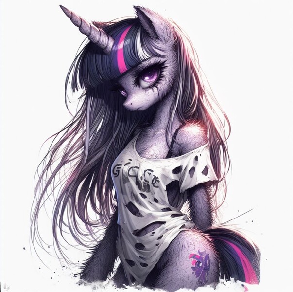 Size: 1117x1112 | Tagged: suggestive, derpibooru import, machine learning generated, twilight sparkle, pony, robot, ai content, clothes, cute, detailed, digital art, female, generator:bing image creator, generator:dall-e 3, image, jpeg, mane, mare, metal, quality, room, scope, sexy, solo, twibot, window