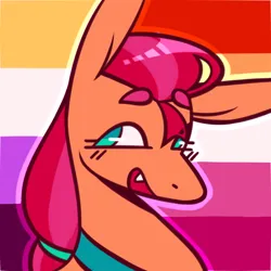 Size: 640x640 | Tagged: safe, artist:kenny, derpibooru import, sunny starscout, earth pony, pony, g5, fangs, icon, image, lesbian pride flag, nonbinary, nonbinary pride flag, png, pride, pride flag, solo