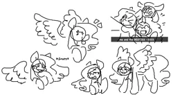 Size: 1280x699 | Tagged: safe, artist:kenny, derpibooru import, izzy moonbow, pipp petals, sunny starscout, earth pony, pegasus, pony, unicorn, g5, adorapipp, black and white, cute, grayscale, image, monochrome, png, simple background, white background