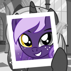 Size: 500x500 | Tagged: safe, artist:jennieoo, derpibooru import, oc, oc:midnight twinkle, pony, unicorn, animated, avatar, blinking, commission, freckles, gif, happy, icon, image, looking at you, smiling, smiling at you, solo, teenager, vector