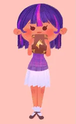 Size: 393x644 | Tagged: safe, artist:shugrcube, derpibooru import, twilight sparkle, human, book, clothes, humanized, image, orange background, png, simple background, skirt, tan skin