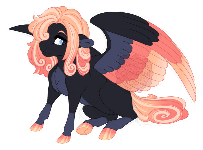 Size: 3205x2366 | Tagged: safe, artist:gigason, derpibooru import, oc, oc:coal, unofficial characters only, pegasus, pony, colored wings, female, image, magical lesbian spawn, mare, multicolored wings, obtrusive watermark, offspring, parent:amber laurel, parent:cloudchaser, png, simple background, solo, transparent background, watermark, wings