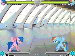 Size: 1080x810 | Tagged: safe, artist:tom artista, derpibooru import, firefly, rainbow dash, pegasus, pony, fighting is magic, g1, airport, bipedal, empty, fan game, female, image, jpeg, mare, new, palette swap, plane, recolor, self paradox, self ponidox, stage