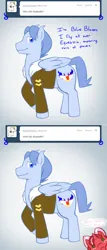 Size: 1000x2332 | Tagged: safe, artist:redintravenous, derpibooru import, oc, oc:blue blazes, oc:red ribbon, unofficial characters only, pegasus, pony, unicorn, ask red ribbon, bomber jacket, bow, clothes, hair bow, image, jacket, male, png, stallion
