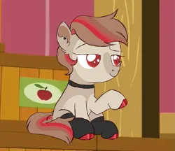 Size: 1601x1385 | Tagged: safe, artist:fuckomcfuck, derpibooru import, edit, edited screencap, screencap, oc, oc:half pipe, earth pony, pony, choker, clothes, ear piercing, earring, image, jewelry, piercing, png, socks, solo