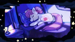 Size: 3840x2160 | Tagged: safe, artist:eriee, nurse redheart, earth pony, pony, bed, border, closed mouth, female, hat, image, mare, night, nurse hat, pillow, png, sleeping, solo