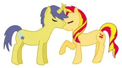 Size: 749x418 | Tagged: safe, artist:animaadopts, derpibooru import, comet tail, sunset shimmer, pony, unicorn, cometshimmer, female, image, jpeg, kiss on the lips, kissing, male, mare, shipping, stallion, straight