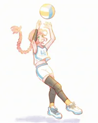 Size: 2048x2560 | Tagged: safe, artist:xiaojin315, derpibooru import, part of a set, fluttershy, human, alternate hairstyle, braid, female, humanized, image, jpeg, solo, sports, volleyball