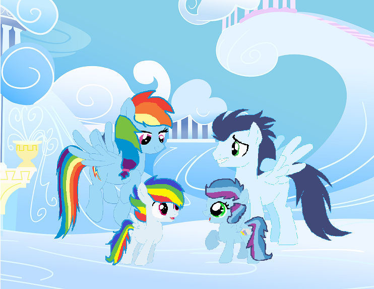 Size: 742x573 | Tagged: safe, artist:auridash-draws, derpibooru import, rainbow dash, soarin', oc, oc:cloud storm, oc:hurricane, pegasus, pony, colt, female, filly, foal, image, male, mare, offspring, parent:rainbow dash, parent:soarin', parents:soarindash, png, shipping, soarindash, stallion, straight