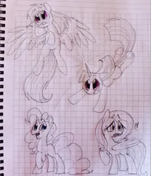 Size: 853x996 | Tagged: safe, artist:kluzart, derpibooru import, fluttershy, pinkie pie, rainbow dash, twilight sparkle, pony, graph paper, image, png, traditional art