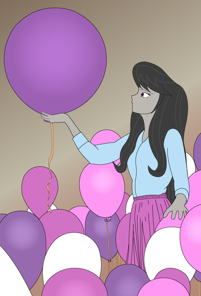 Size: 690x1015 | Tagged: safe, artist:hakdurbin, derpibooru import, octavia melody, human, balloon, clothes, image, lipstick, png, pretty, simple background, skirt, that human sure does love balloons