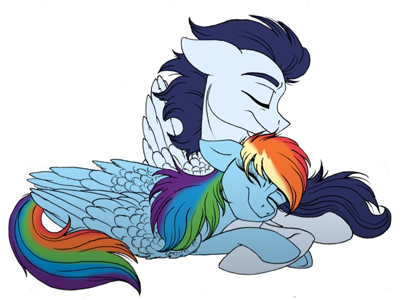 Size: 800x599 | Tagged: safe, artist:celestial-rainstorm, derpibooru import, rainbow dash, soarin', pegasus, pony, female, image, jpeg, male, mare, shipping, soarindash, stallion, straight