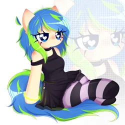 Size: 2560x2560 | Tagged: safe, artist:arwencuack, derpibooru import, oc, oc:ravebounce, unofficial characters only, anthro, pony, unguligrade anthro, arm hooves, breasts, clothes, commission, female, freckles, image, mare, png, skirt, socks, solo, stockings, thigh highs, ych result