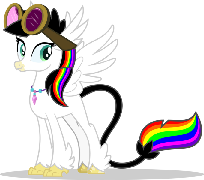 Size: 1024x903 | Tagged: safe, artist:mlp-trailgrazer, derpibooru import, oc, oc:lightning bliss, hippogriff, aviator goggles, cute, goggles, hippogriffied, image, jewelry, necklace, ocbetes, png, simple background, species swap, transparent background